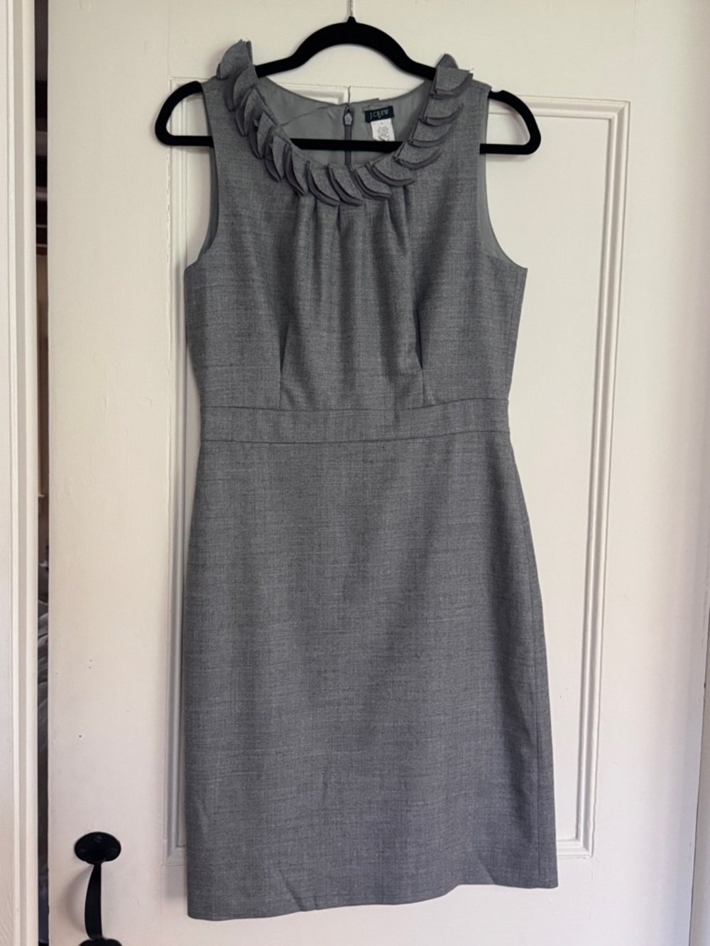 J.Crew Gray Wool Blend Ruffle Petal Neckline Sheath Dress Lined Office Career 6